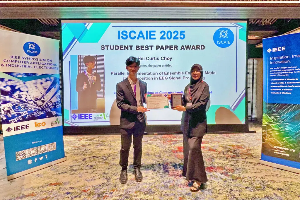 Electronic and Computer Engineering student recognised with Best Paper Award at ISCAIE 2025